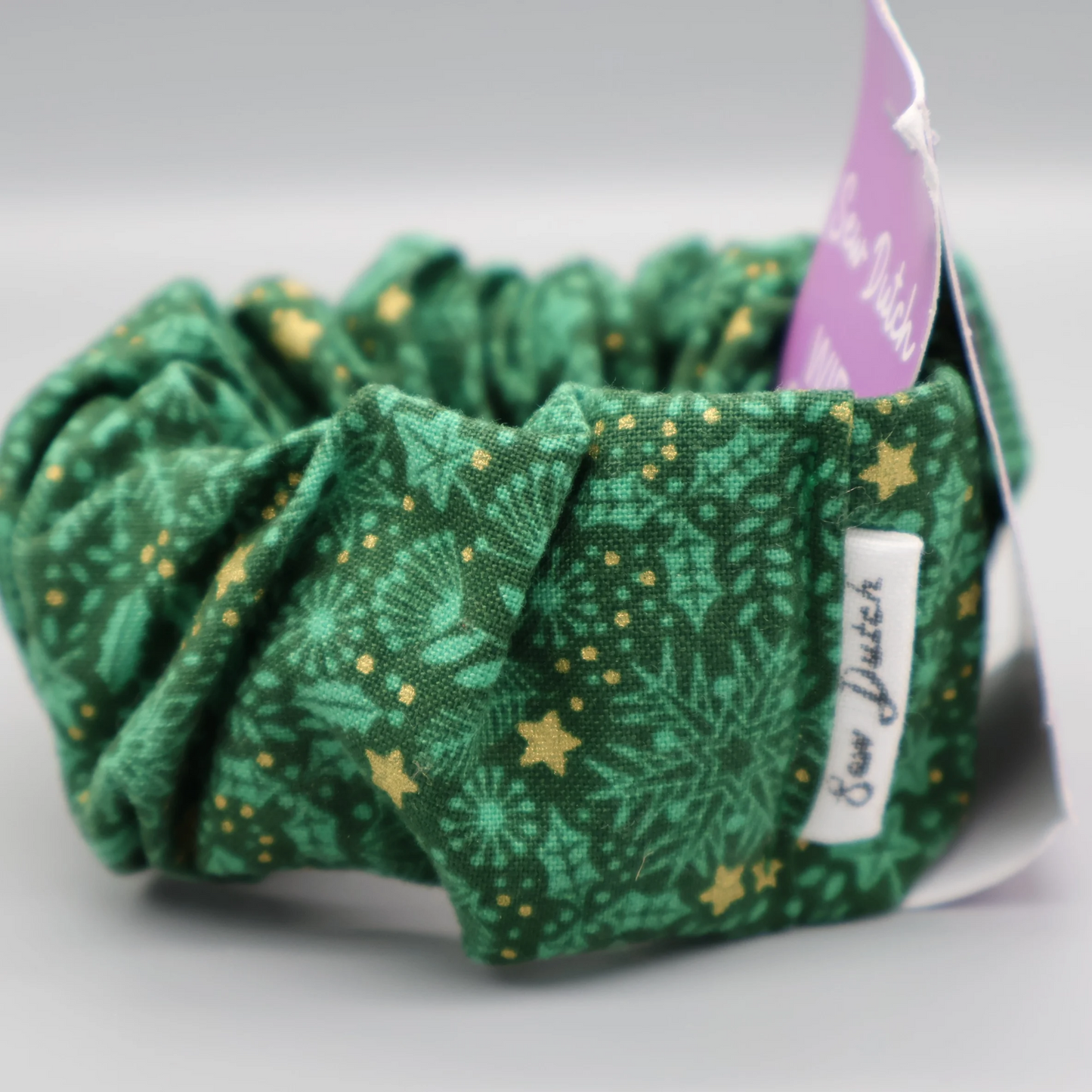 Wide elastic festive green scrunchie