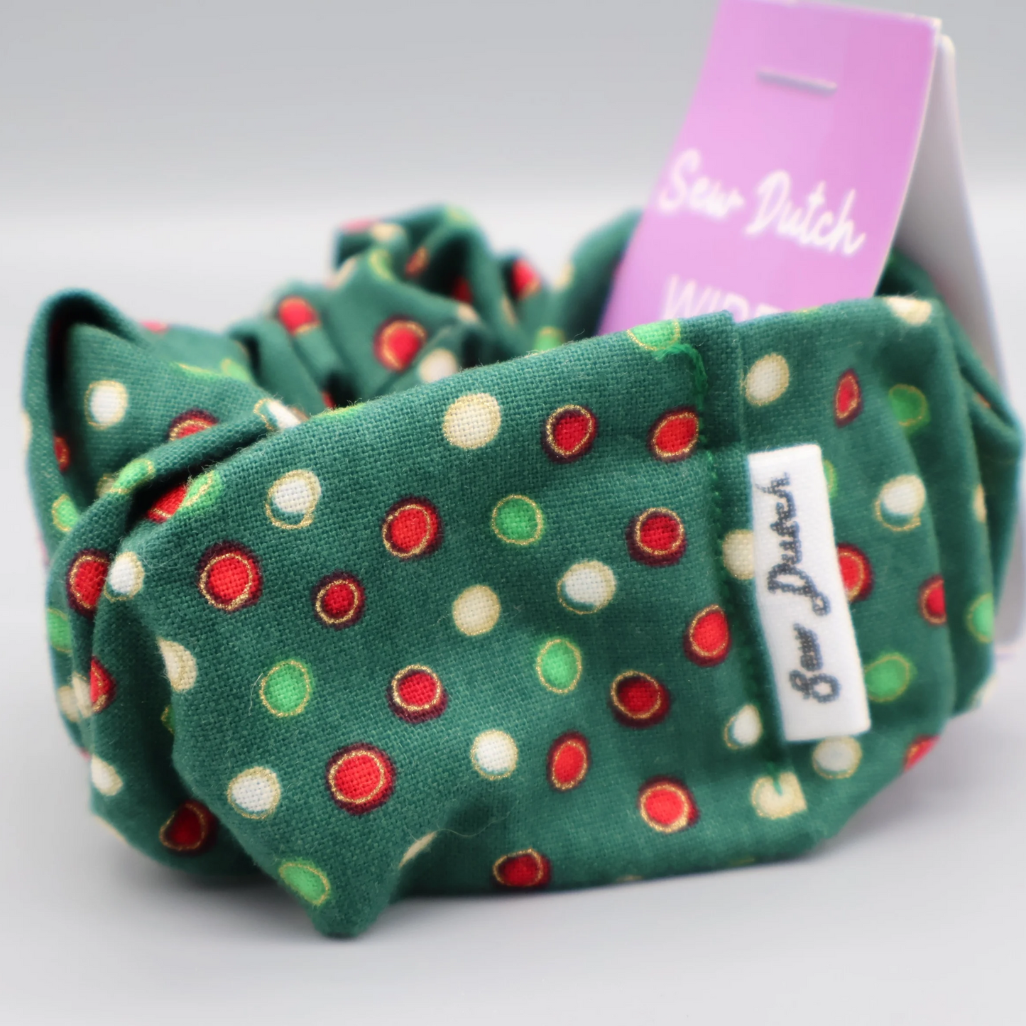 Wide elastic festive polka dots scrunchie