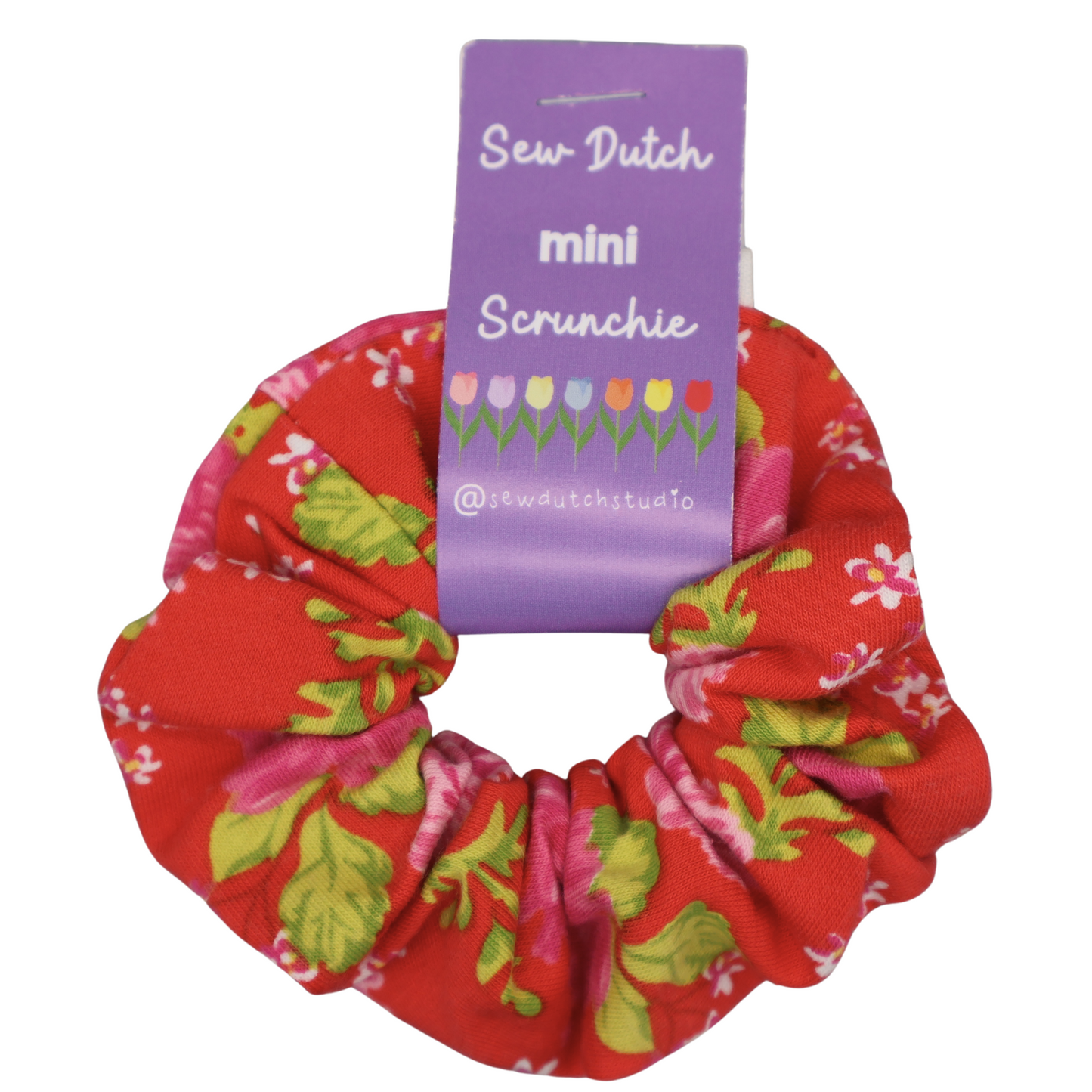Mini red floral jersey scrunchie