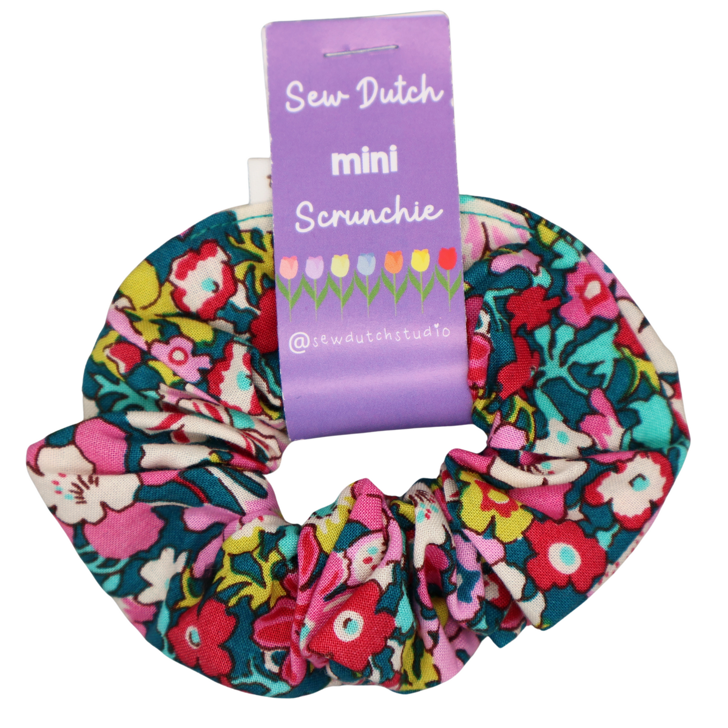 Mini teal floral ditsy scrunchie