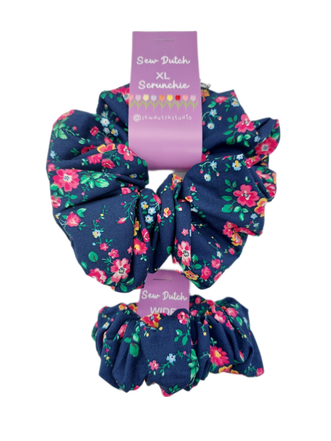 XL Navy floral scrunchie