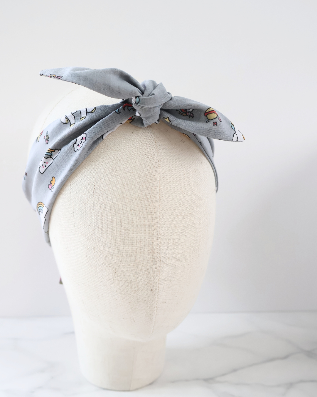 Retro Knotted Headband Unicorn Grey