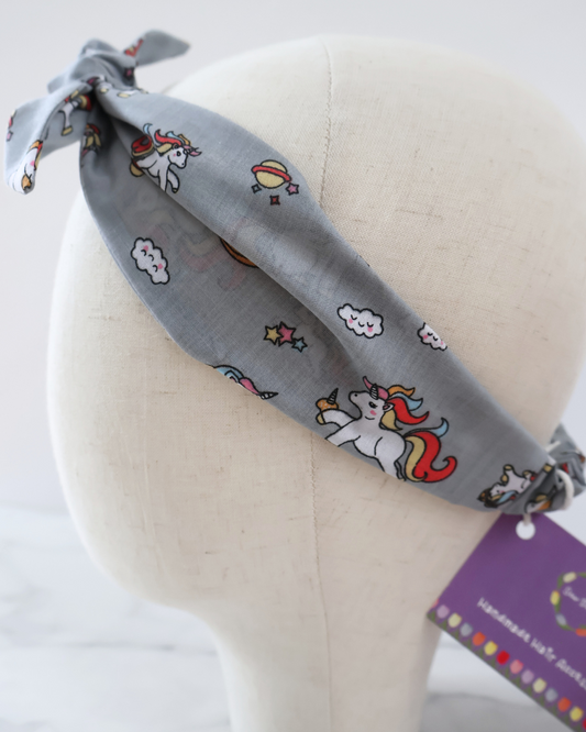 Retro Knotted Headband Unicorn Grey