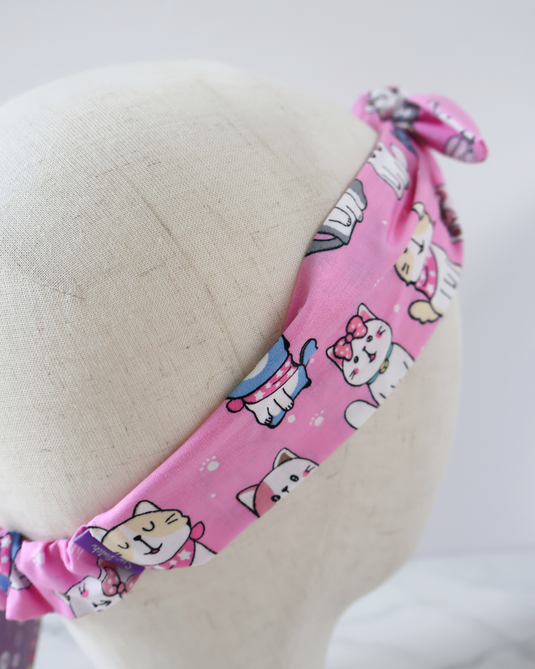 Retro Knotted Headband Cats Pink