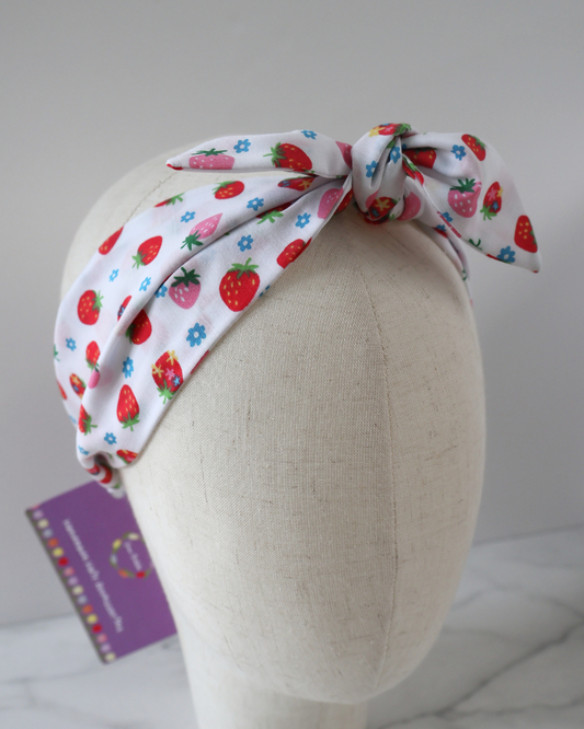Retro Knotted Headband Strawberry White