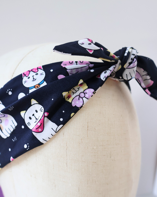 Retro Knotted Headband Cats Navy