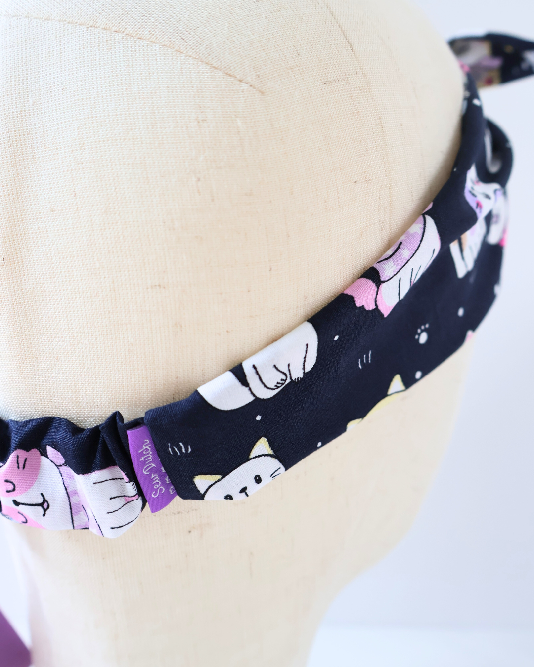 Retro Knotted Headband Cats Navy