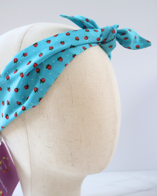 Retro Knotted Headband Strawberry Blue