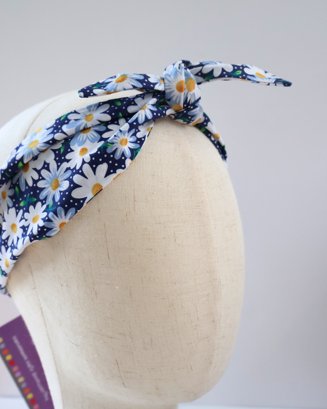 Retro Knotted Headband Daisy Navy