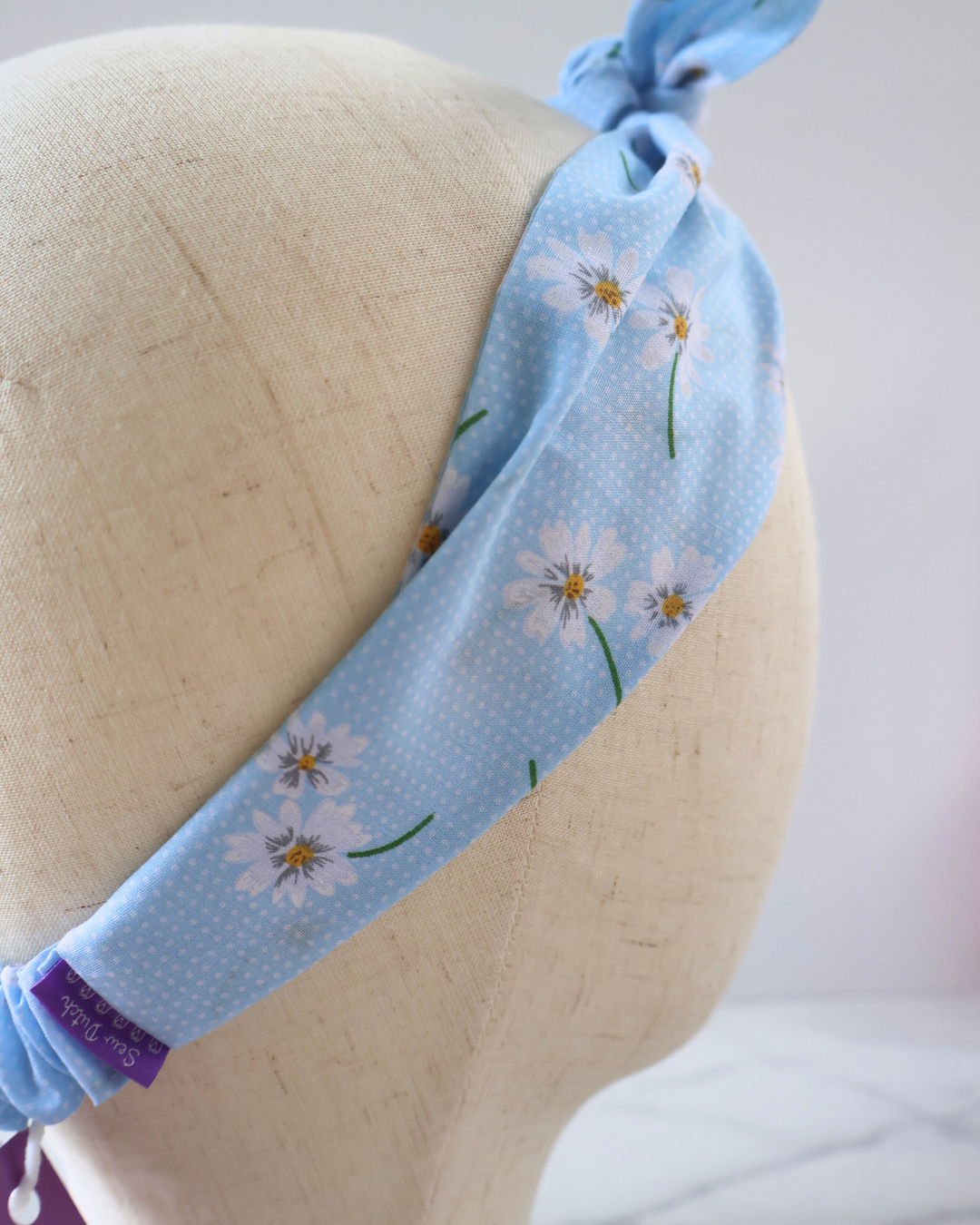 Retro Knotted Headband Daisy Light Blue
