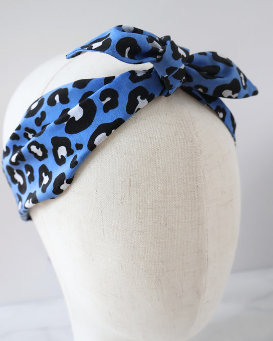 Retro Knotted Headband Leopard Blue
