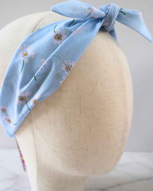 Retro Knotted Headband Daisy Light Blue