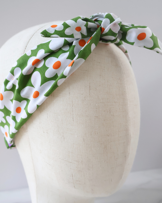 Retro Knotted Headband Large Daisy Green