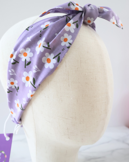 Retro Knotted Headband Large Daisy Lilac