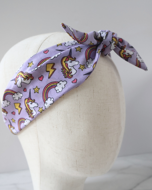 Retro Knotted Headband Lilac Unicorn