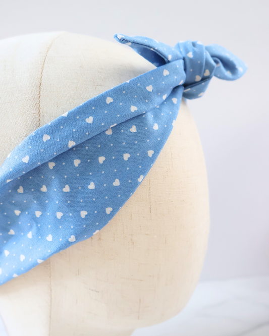 Retro Knotted Headband Mini Hearts Blue
