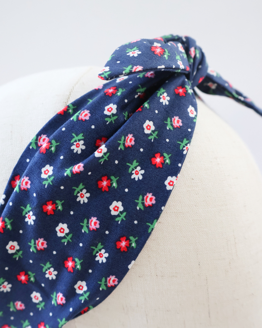 Retro Knotted Headband Floral Navy