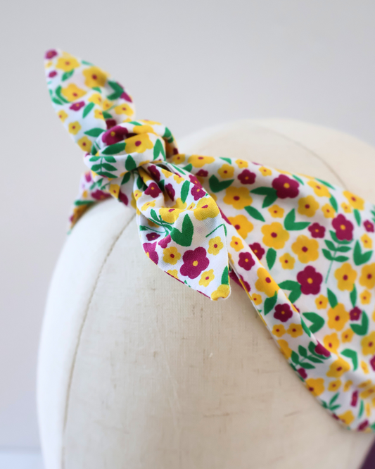 Retro Knotted Headband Florals Purple & Yellow