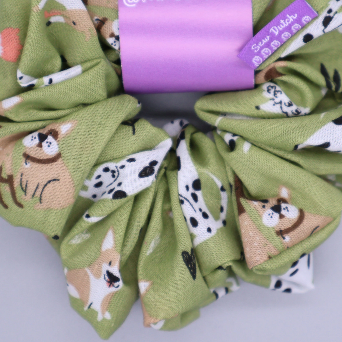 XL dog print green scrunchie