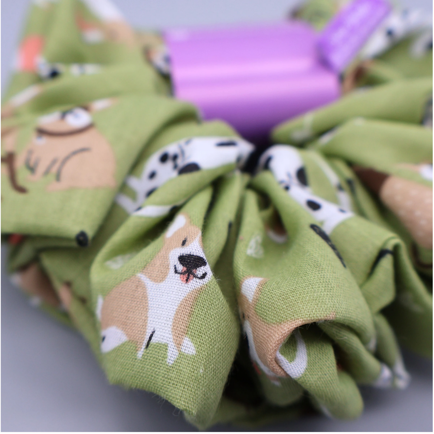 XL dog print green scrunchie