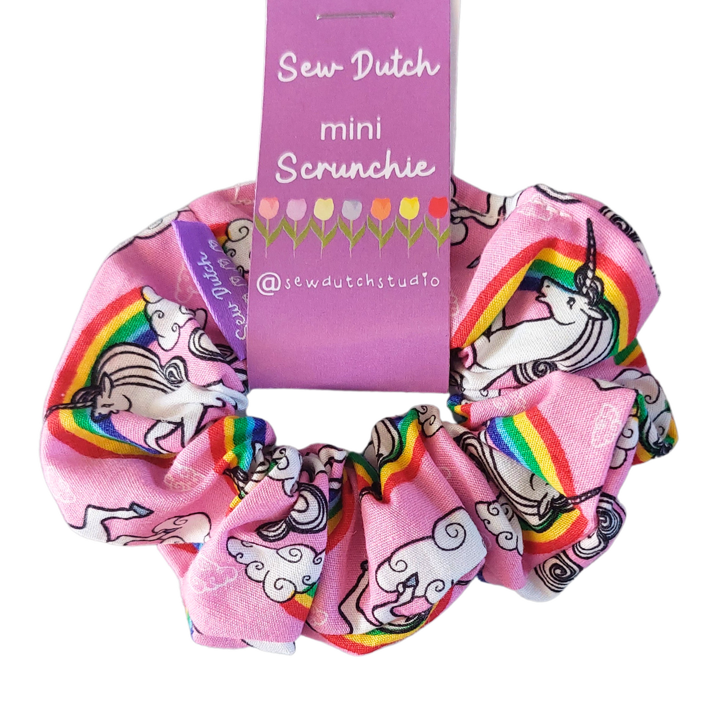 Mini scrunchie pink rainbows and unicorns