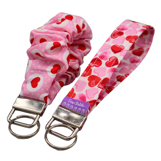 Key Fob Scrunchie Wristlet Pink Hearts