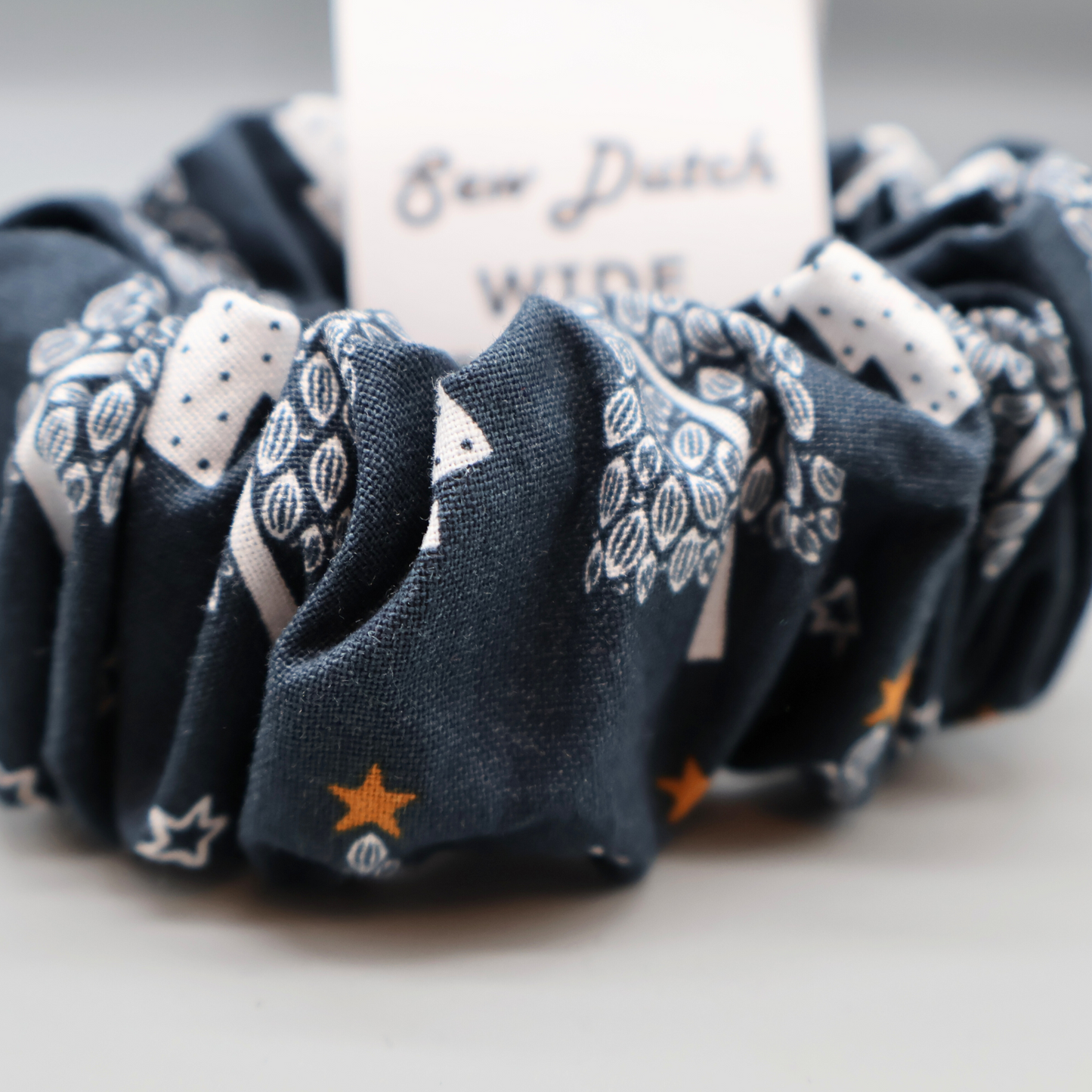 Wide elastic xmas tree navy scrunchie