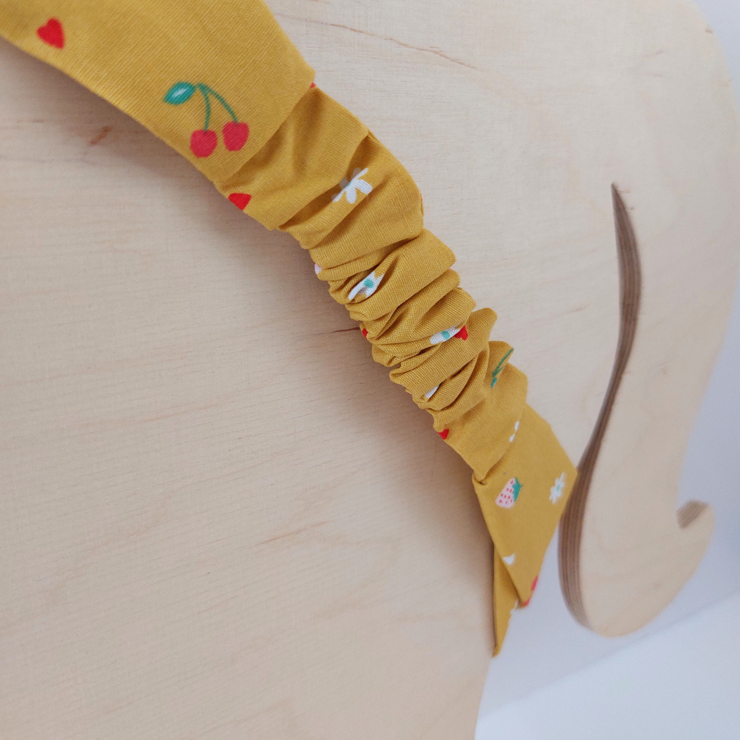 Retro Knotted Headband Mustard Yellow Cherry Strawberry Print