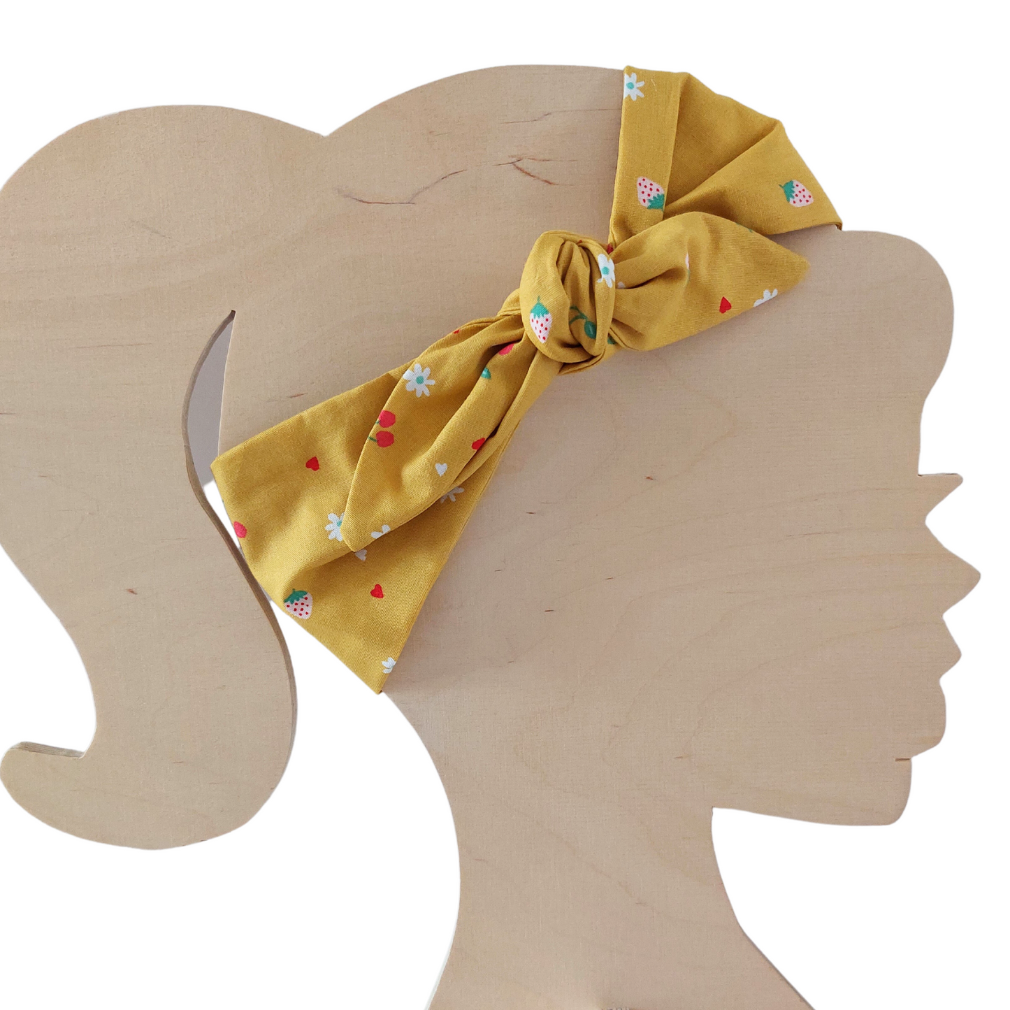 Retro Knotted Headband Mustard Yellow Cherry Strawberry Print