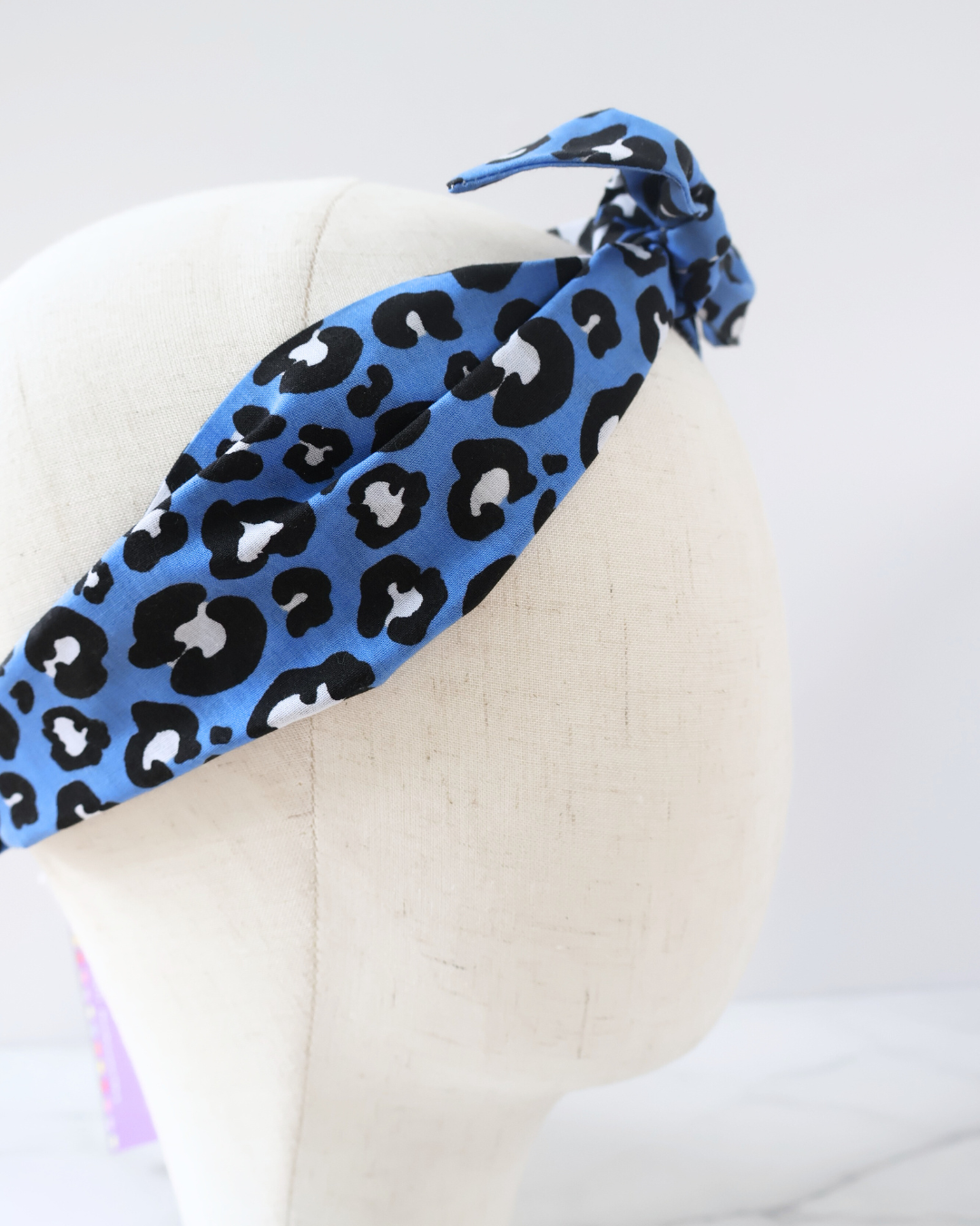 Retro Knotted Headband Leopard Blue