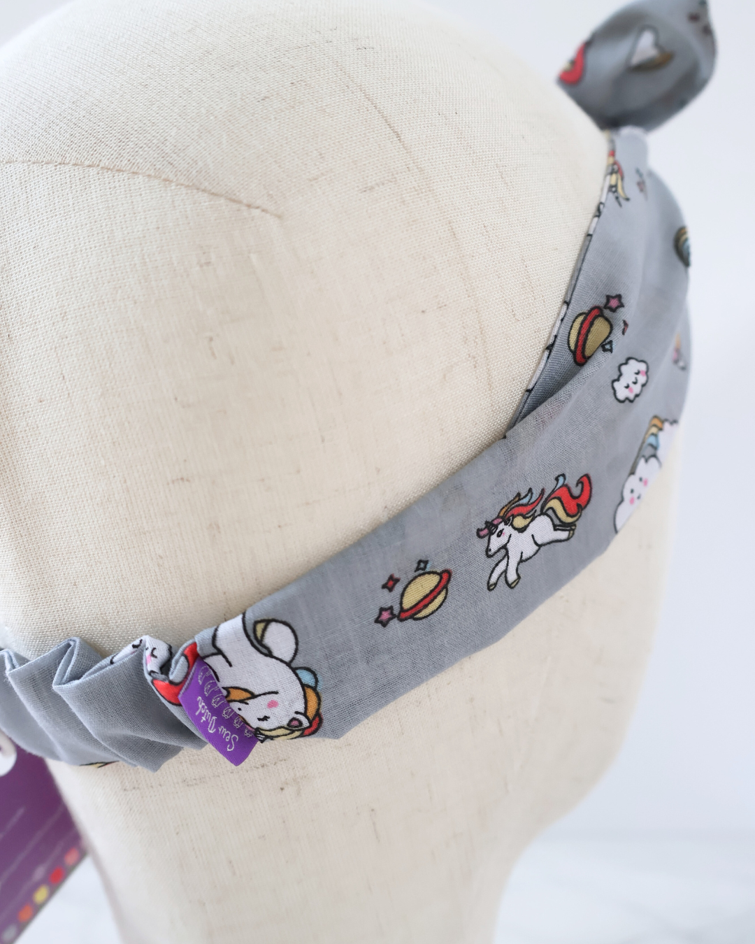 Retro Knotted Headband Unicorn Grey