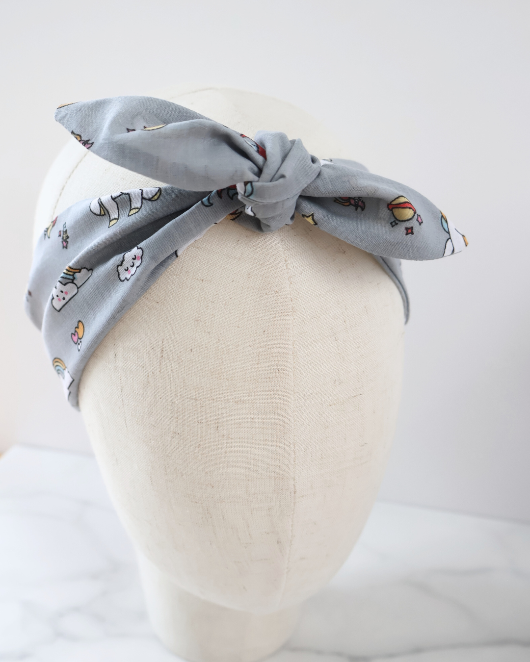 Retro Knotted Headband Unicorn Grey