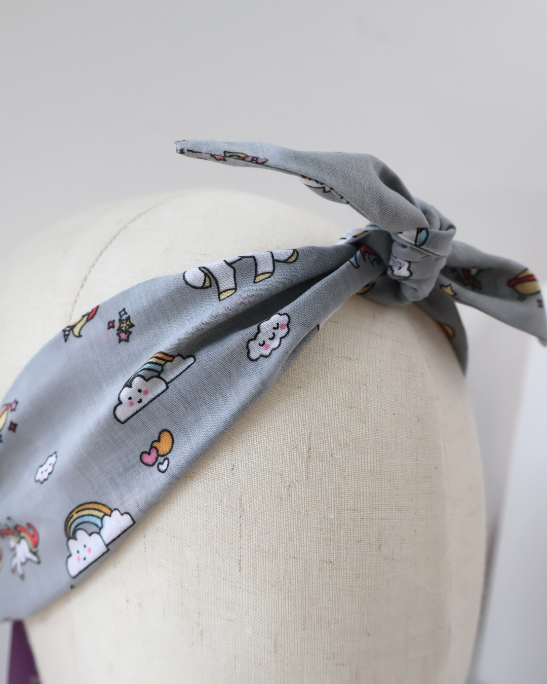 Retro Knotted Headband Unicorn Grey