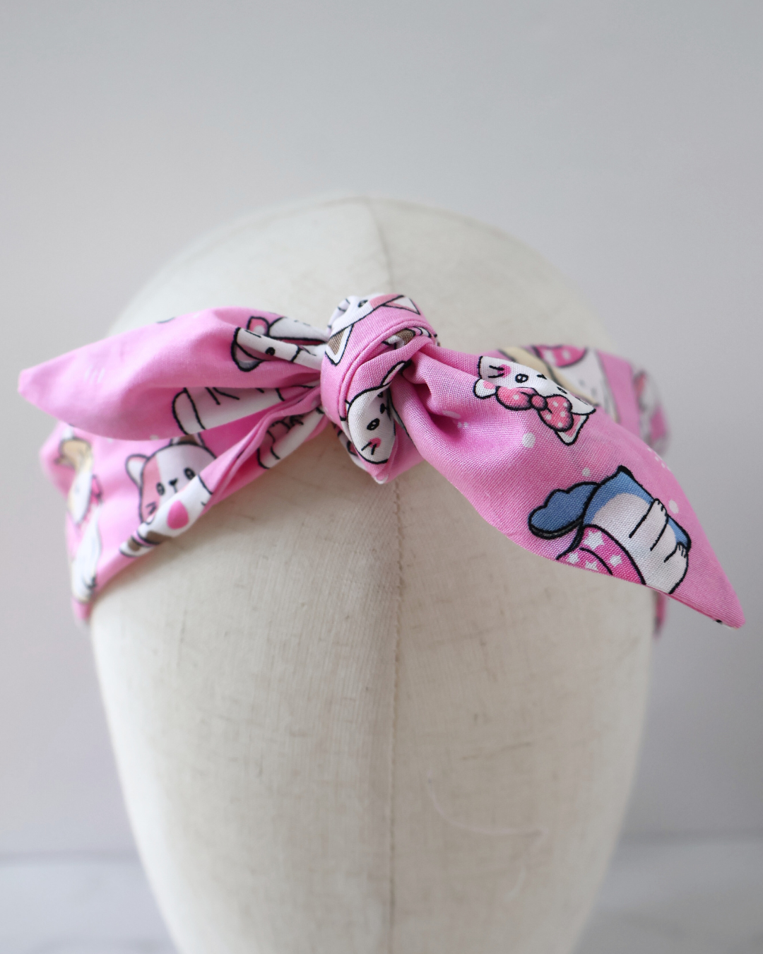 Retro Knotted Headband Cats Pink