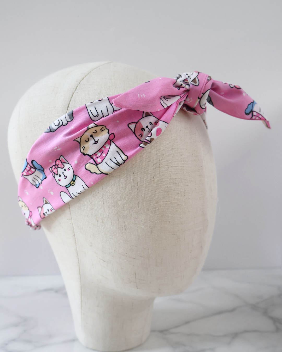 Retro Knotted Headband Cats Pink