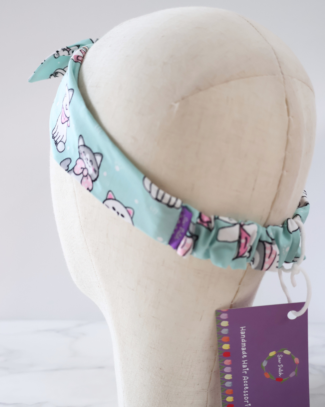 Retro Knotted Headband Cats Turquoise
