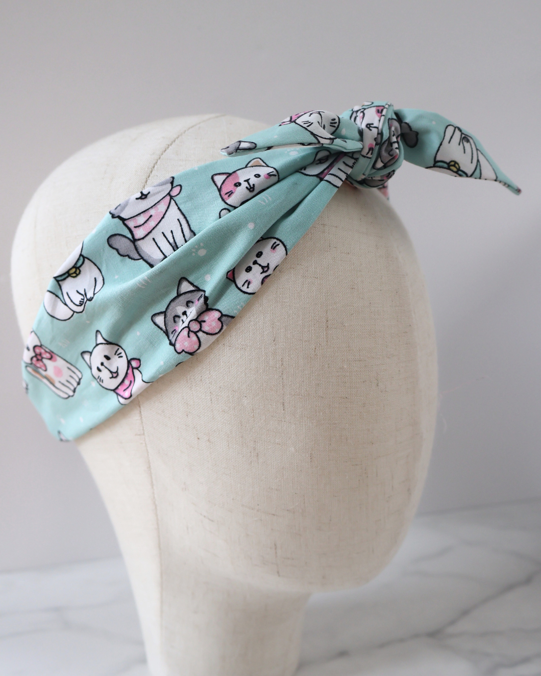 Retro Knotted Headband Cats Turquoise