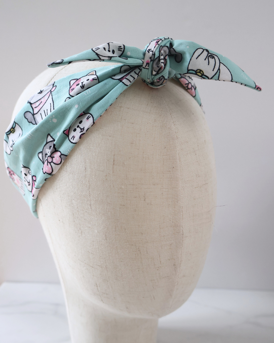 Retro Knotted Headband Cats Turquoise