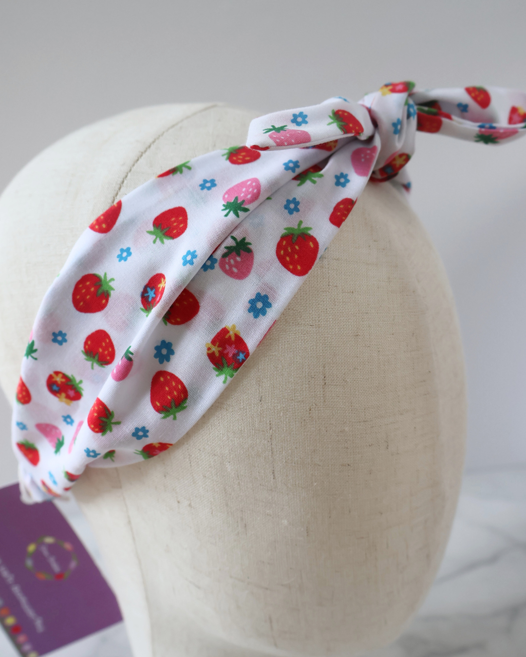 Retro Knotted Headband Strawberry White
