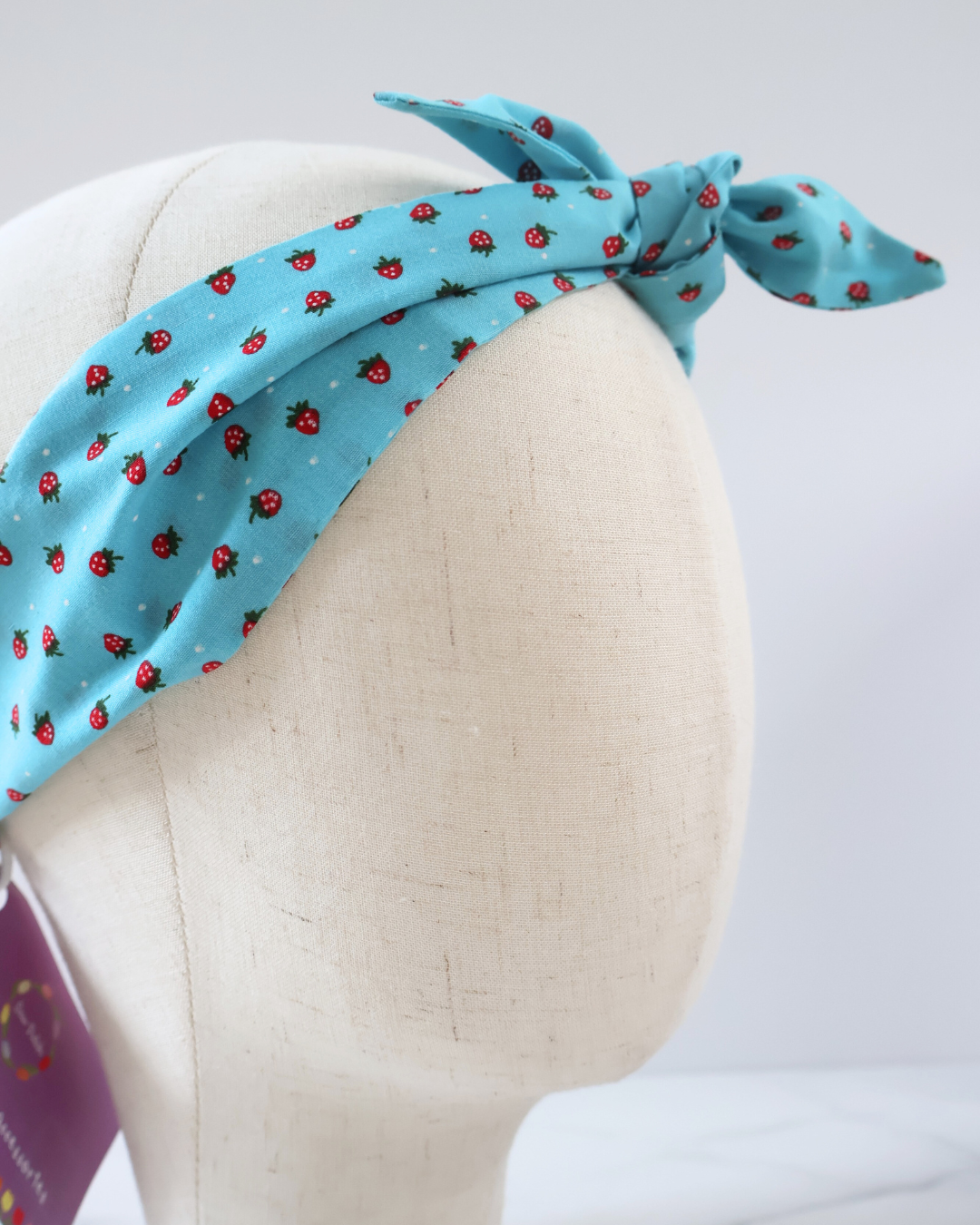 Retro Knotted Headband Strawberry Blue
