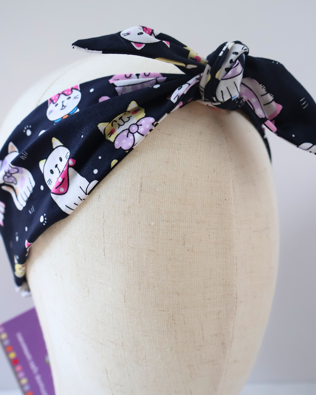 Retro Knotted Headband Cats Navy