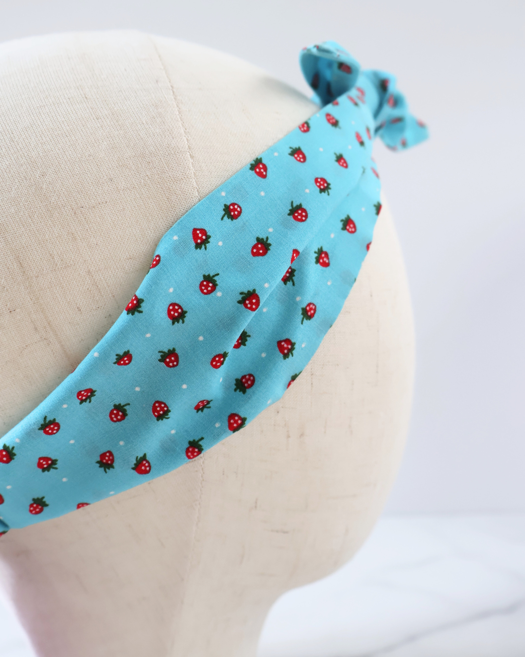 Retro Knotted Headband Strawberry Blue