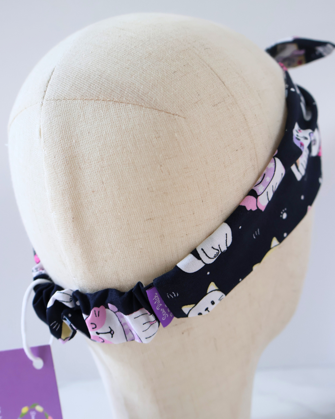 Retro Knotted Headband Cats Navy