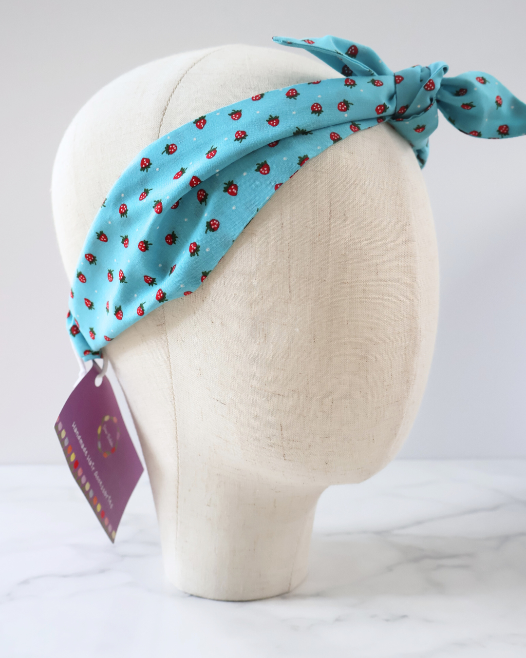 Retro Knotted Headband Strawberry Blue