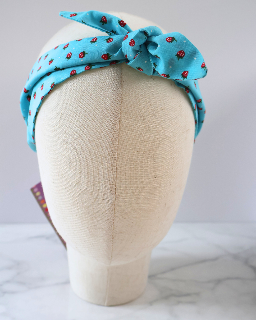 Retro Knotted Headband Strawberry Blue