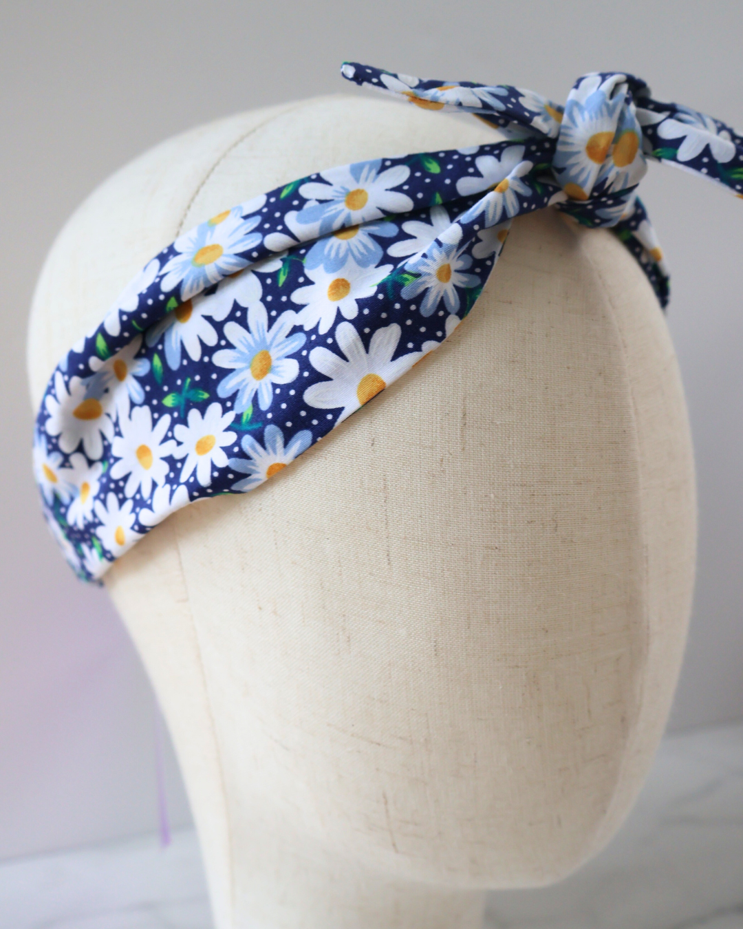 Retro Knotted Headband Daisy Navy