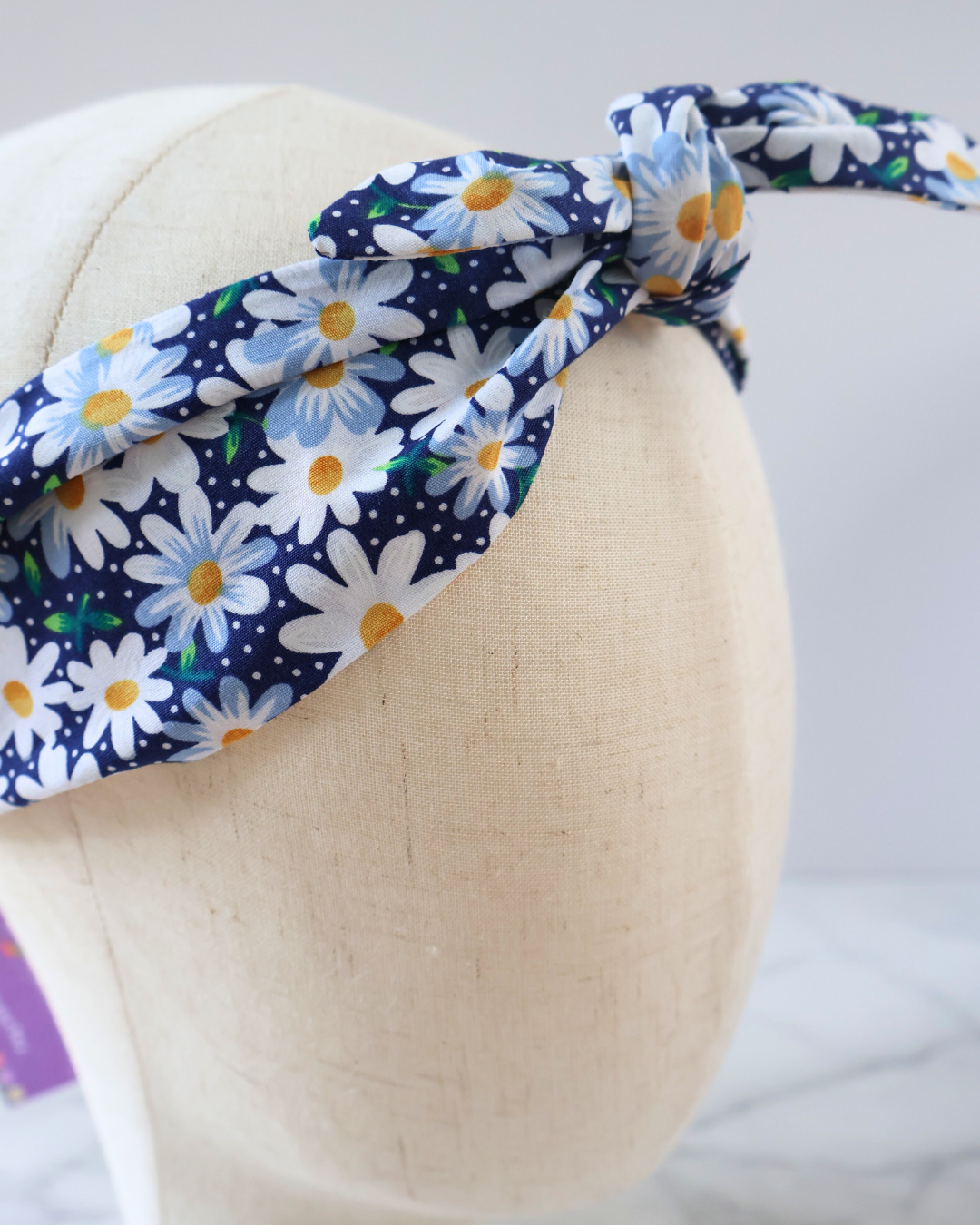 Retro Knotted Headband Daisy Navy