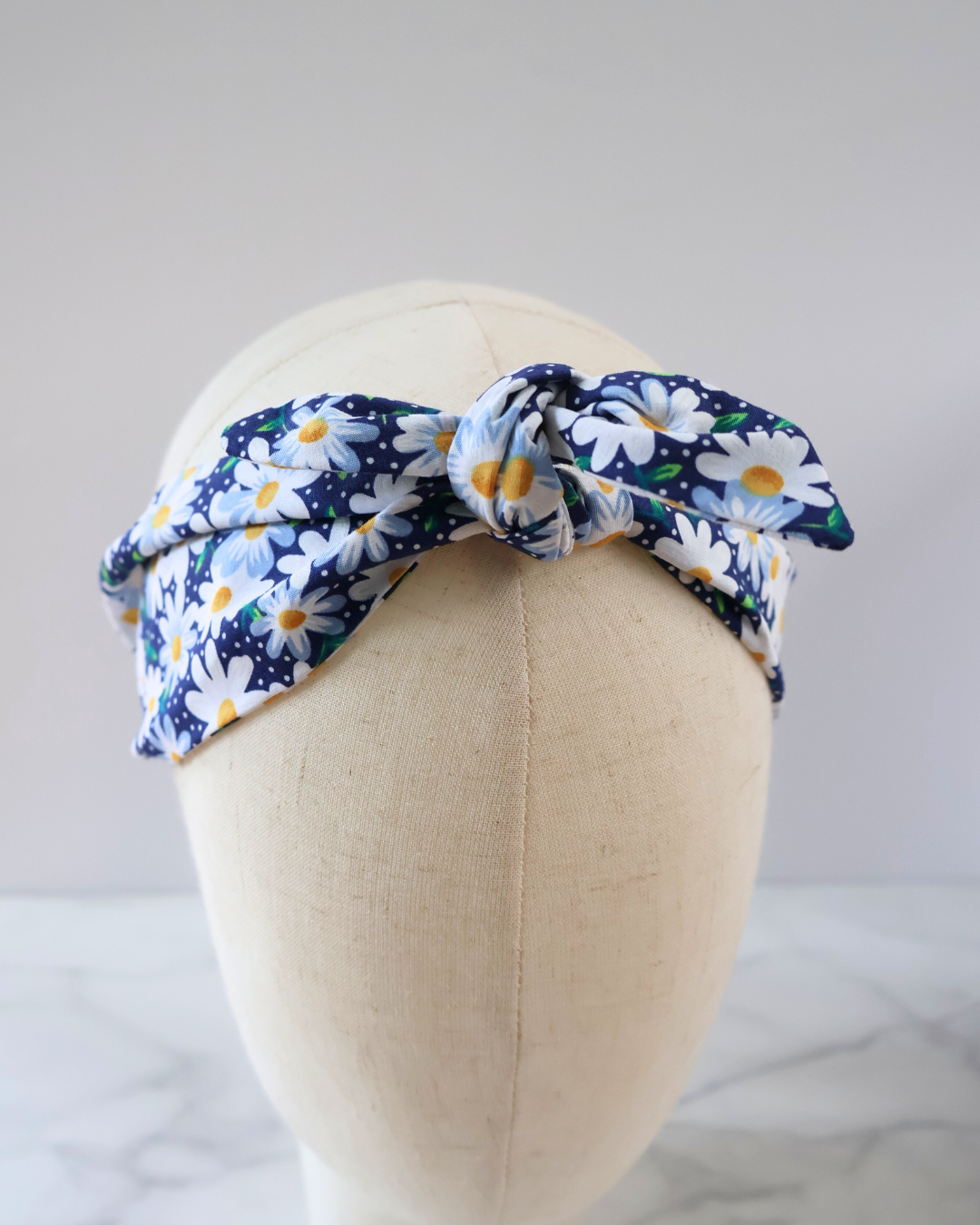 Retro Knotted Headband Daisy Navy