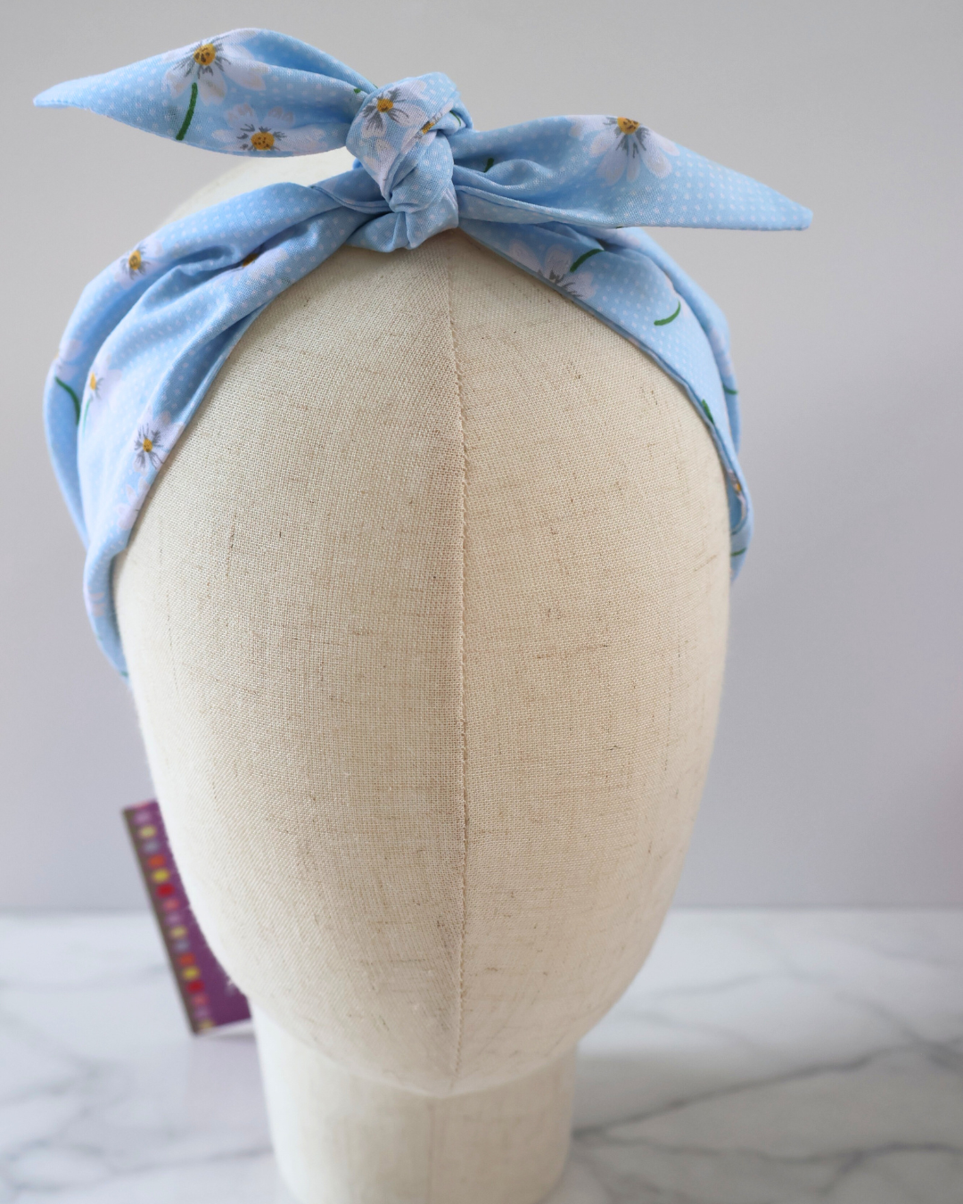 Retro Knotted Headband Daisy Light Blue