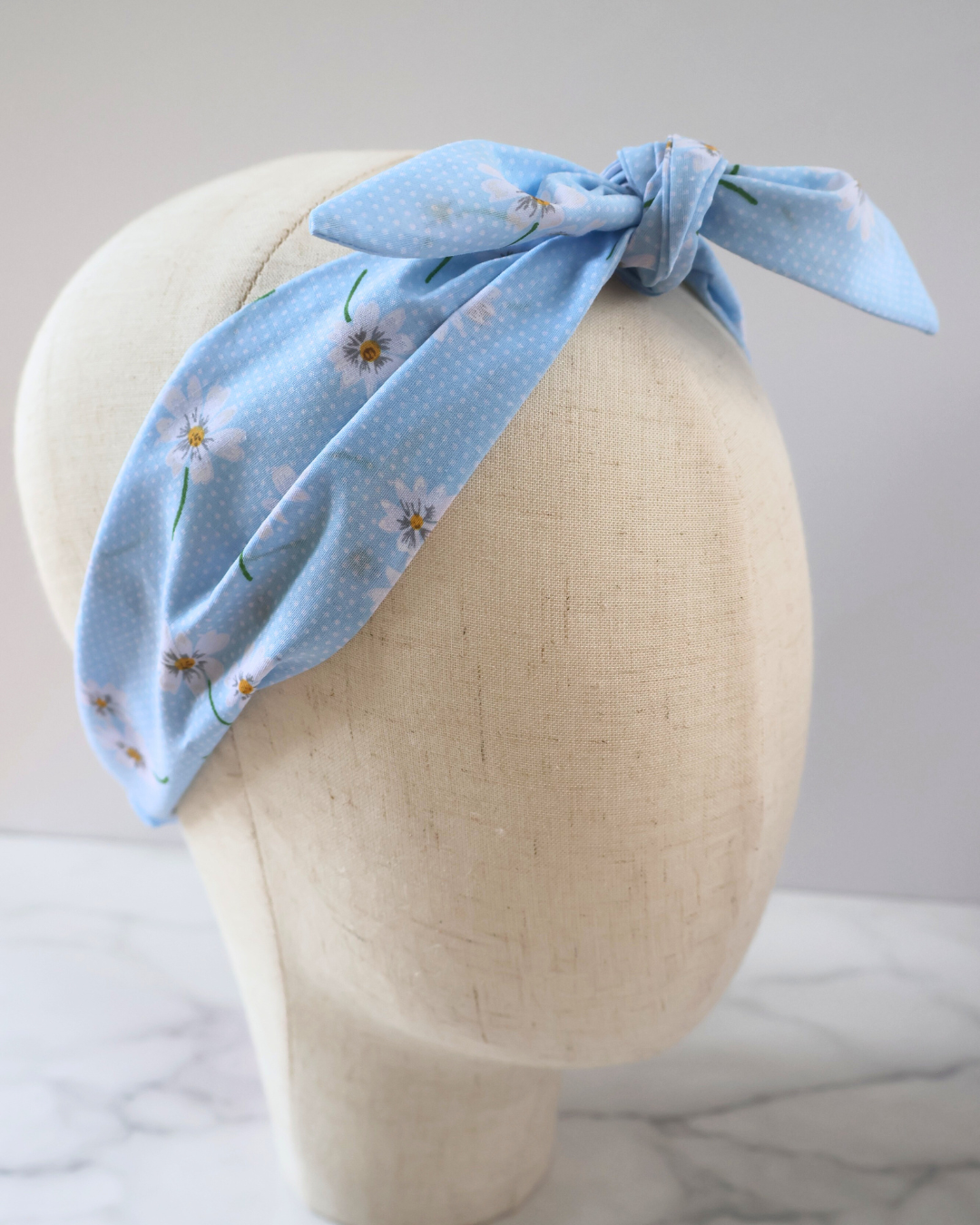 Retro Knotted Headband Daisy Light Blue